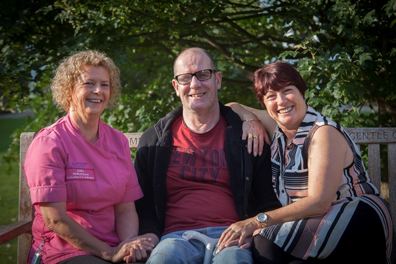 Pictured are Elaine Lee , Wellbeing and activity co ordinator with Pen Y Bryn  ,Pendine Park Resident Tony Ithell and his  wife Julia, who did a charity abseil.