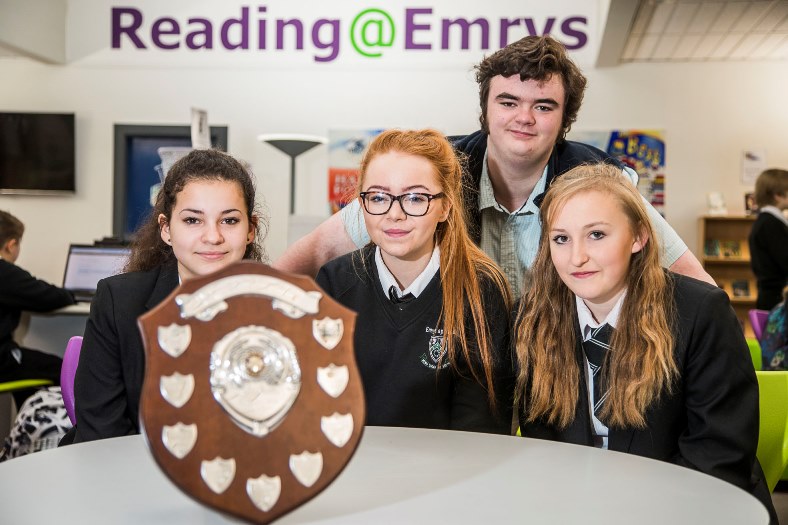 Ysgol Emrys ap Iwan, Abergele. Student award winners from the school's presentation evening. Alex Dry with, from left, Cristina Costea, Sadie Wagstaff and Bethan Owen