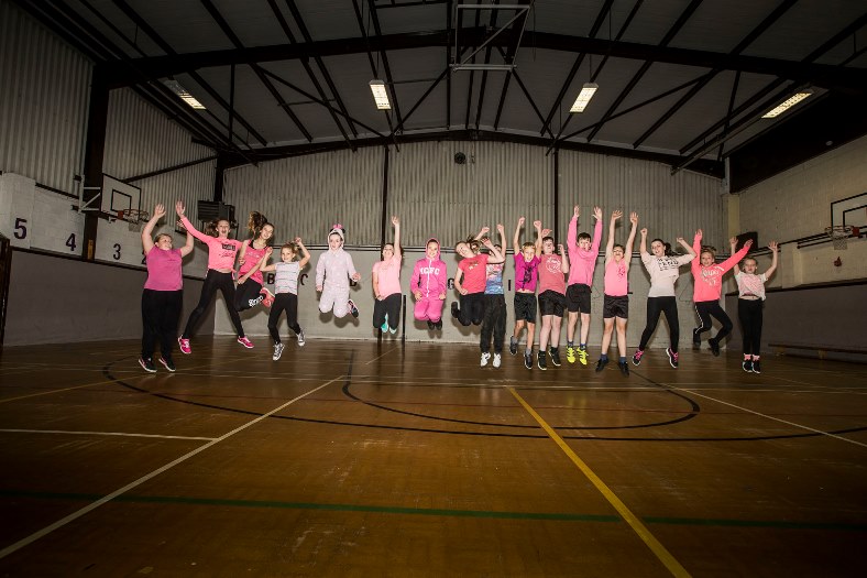 Ysgol Emrys ap Iwan, Abergele. Breast Cancer Campaign, Students who are raising funds with a go pink campaign for breast cancer charity.