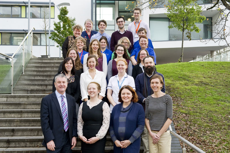 The MS team outside the Cochrane Building at the University Hospital of Wales