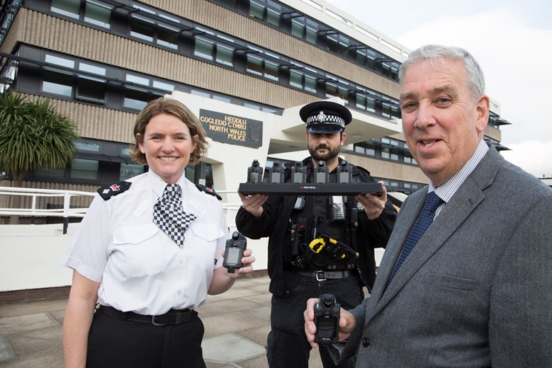 POLICE CRIME COMMISIONER NORTH WALES... Pictured are Superintendeent Sasha Hatchett  and Arfon Jones, police and crime commissioner for the North Wales  with PC Luke Fox.